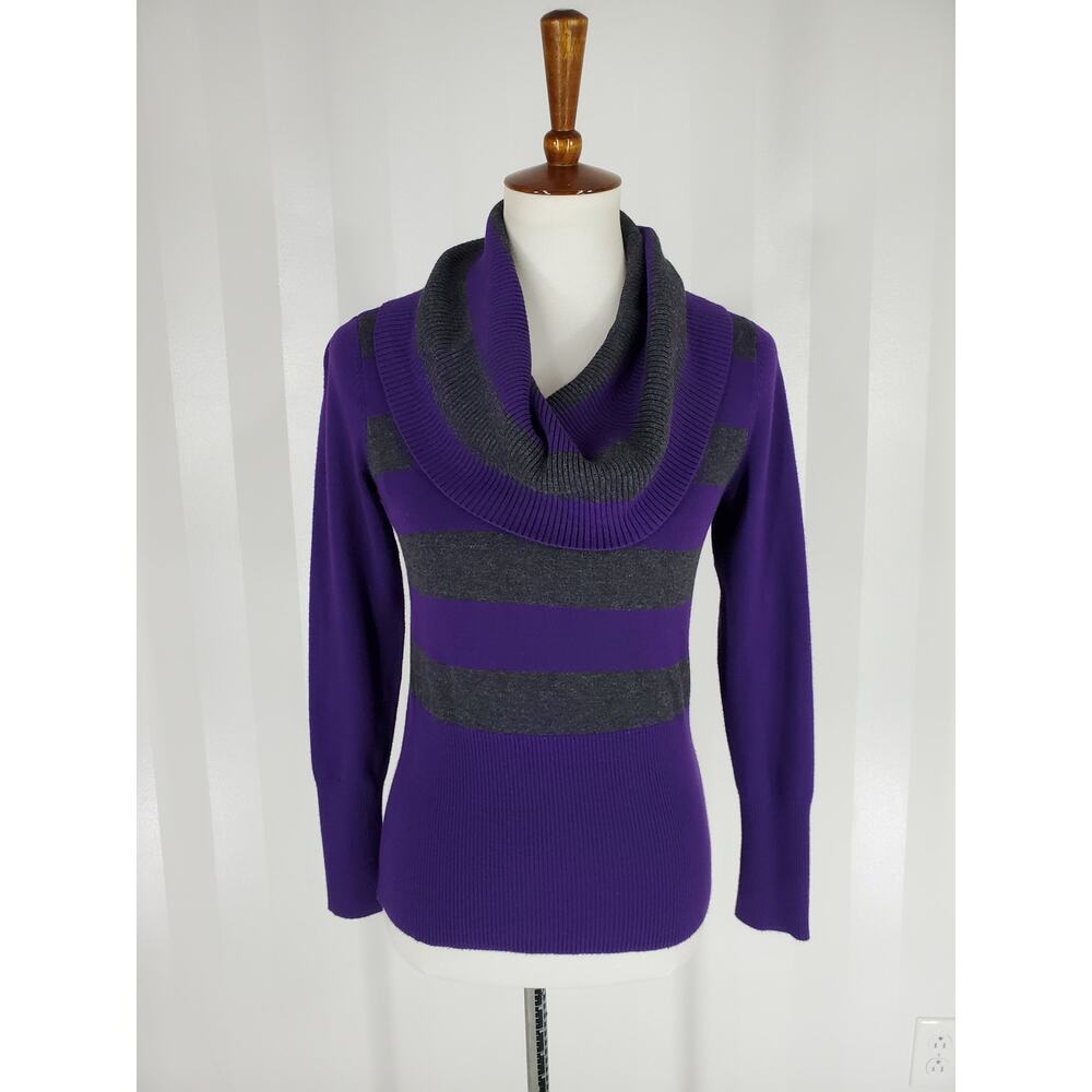 APT 9 Women's Purple & Gray Striped Cowl Neck Sweater Sz S